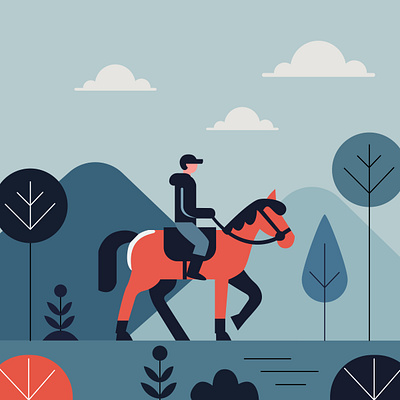 illustration of riding a horse flat design flat illustration graphic design horse illustration mountain vector