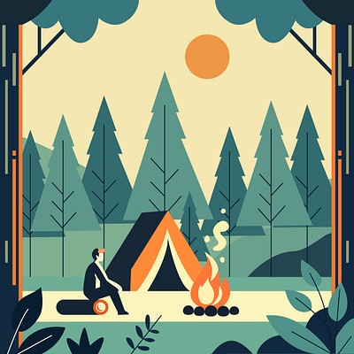 Camping Illustration camp camping fire flat illustration graphic design illustration vector