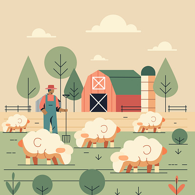 Illustration of a sheep farm farm flat illustration illustration rural rural illustration sheep vector