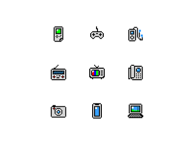 Retro Gadgets - Pixel Icons branding design figma icons gadget icons gadgets graphic design icon icon design icon pack icons icons pack pixel art pixel icon art pixel icon design pixel icon library pixel icons retro retro gadgets retro icons ui