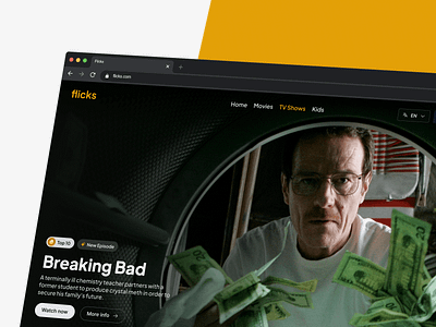 flicks amazon prime breaking bad cinema flicks hulu imdb join kids login movies netflix ott rotten tomatoes series sign in sign up tv show ui web design web series