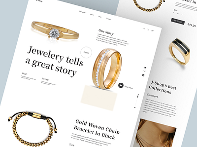 J-Shop - Shopify Website Design for Jewelery design ecommerce homepage illustration interface jewelery landing page product product design product landing page product website shopify shopify landing page shopify website single product store store ui web design website woocommerce