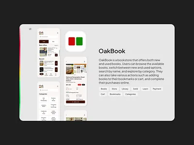 UI design for OakBook store branding graphic design ui