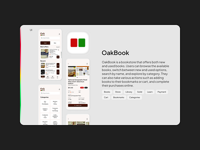 UI design for OakBook store branding graphic design ui