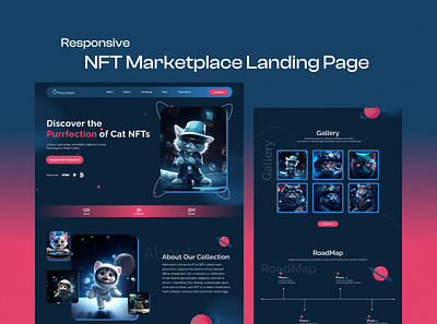 Responsive NFT Marketplace Landing Page adobe illusrator adobe photoshop branding design figma flyer design graphic design landing page ui mobile app design mobile app ui mockup product design prototype responsive design uiux design ux web design web ui wireframe