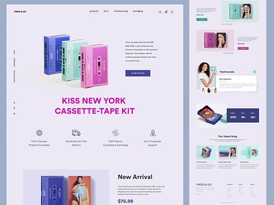 Press & Go - Shopify Website Design for Cassette-Tape Kit cassette design ecommerce homepage illustration interface landing page product product design product landing page product website shopify shopify landing page shopify website single product design store tape kit web web design website