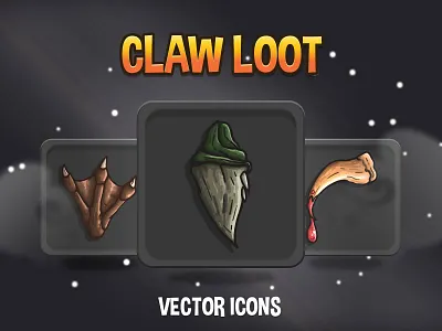 Claw Loot Vector Game Icons 2d ai art asset assets fantasy game game assets gamedev icon icons indie indie game loot mmo mmorpg pack rpg ui vector