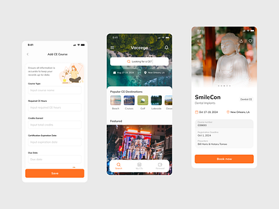 Vaceego Mobile App - Search and Plan CE Courses ce app course app mobile app travel app ui uiux