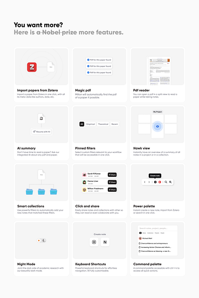 Feature sections for Milton.so bento cards design features figma grid landing page ui