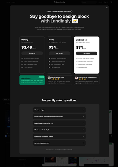 Pricing modal/page for landingly.co dark dark theme design figma landing page pricing pricing modal pricing page saas ui