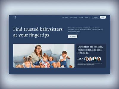 Babysitting landing page Dark Mode Web Design UI UX baby sitting babysitting blue children daily dailyui dark dark mode design framer hero hero section kids product design responsive design ui ui ux ux web page website