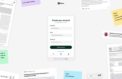 Sign up page for Milton.so auth design landing page login saas sign in sign up ui