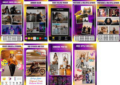 VIDEO COLLAGE MAKER APP ( Screenshots ) apps graphics graphic design mobile app playstore graphics screenshots ui uiux