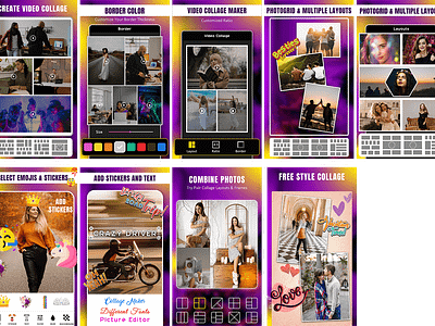VIDEO COLLAGE MAKER APP ( Screenshots ) apps graphics graphic design mobile app playstore graphics screenshots ui uiux