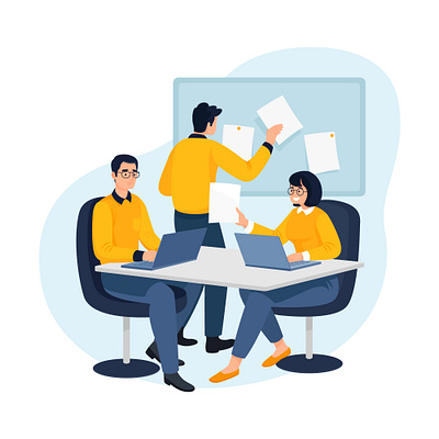 Office activity illustration in flat style 2d business design flat design graphic design illustration marketing modern design office activity vector