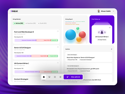 AI-Driven Hiring HR Control Panel ai ai dashboard ai design ai ui control panel design hiring ai hiring management hr recruitment ai sam50 ui uiux user dashboard user flow user interface user research ux web ui wireframe