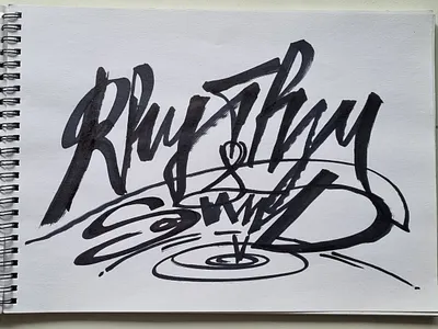 Rhythm and Sound calligraphy dub hand drawn illustration lettering logo