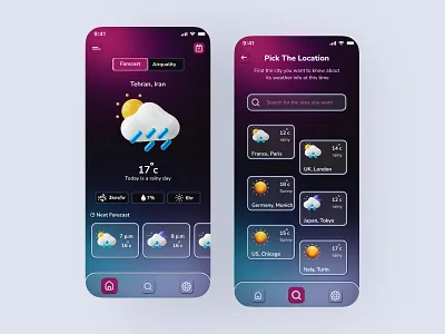 Weather application | UI UX androidapplication app calm creativedesign dailyui dailyuichallenge dark design figma graphic design illustration iosapplication minimal ui userexperience userinterface ux weatherapp webpage