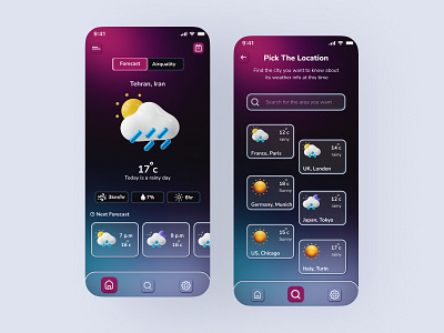 Weather application | UI UX androidapplication app calm creativedesign dailyui dailyuichallenge dark design figma graphic design illustration iosapplication minimal ui userexperience userinterface ux weatherapp webpage