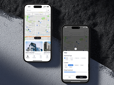 Apartment Investment Mobile App - Property List and Filter 🏡 agent apartment app design building filter house investment investor ios list maps mobile apps product design property property apps property invest real estate real estate agent ui design uiux