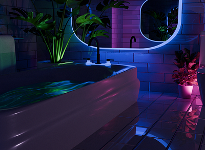 Chromatic Abyss: The Cyberpunk Bathroom of a Dystopian Future 3d bathroom blender cyberpunk design art 3dart render blender neon