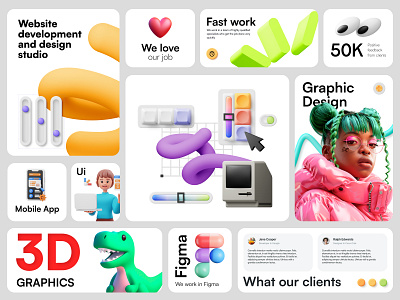 Web studio concept 3d design development figma graphic design illustration landig page minimalism studio ui web