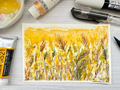 Doré⭐ - L'alphabet de mon jardin 2024 art blé contemplation flowers garden golden gouache green illustration natasha gonzalez nature poetic postcard sketchbook sprigs traditional art traditional artist wheat wheat field yellow