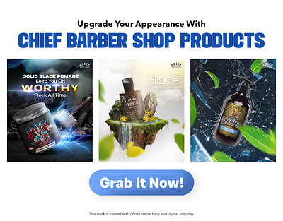 Grab It Now Chief Barber Shop Procuct 3d animation branding concept design digital imaging graphic design logo motion graphics product social media post ui