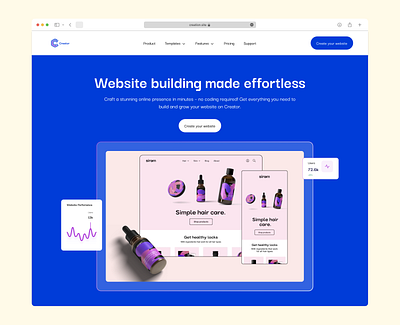 Creator- Landing page design for a website builder design figma landing page ui