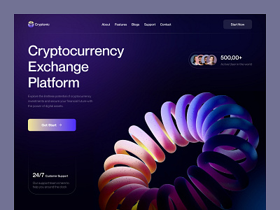 Crypto Landing Page bitcoin blockchain crypto crypto platform cryptocurrency cryptocurrency website defi ethereum fintech ico landing landing page page token trading ui uiux ux web web3