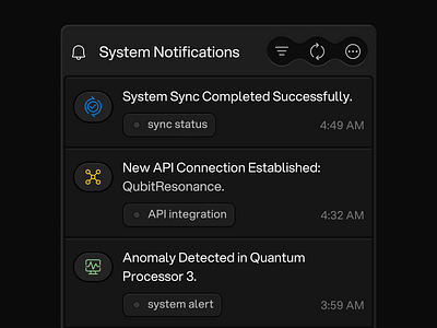 System Notifications Panel UI - Skeumorphism Style black ui dark dark mode ui dashboard dashboard widget depth depth ui neumorphism notifications panel realistic ui skeumorphik skeumorphism software system notification ui system notificatons ui user interface web app widget