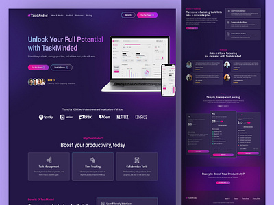 Productivity Website Landing Page Design figma landing page design landing page template ui uiux user interface design website design website template