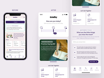 Mobile App Redesign app design daily ui figma grief lost mobile app redesign mood mood tracker product design redesign self care selfcare ui ui design ux design