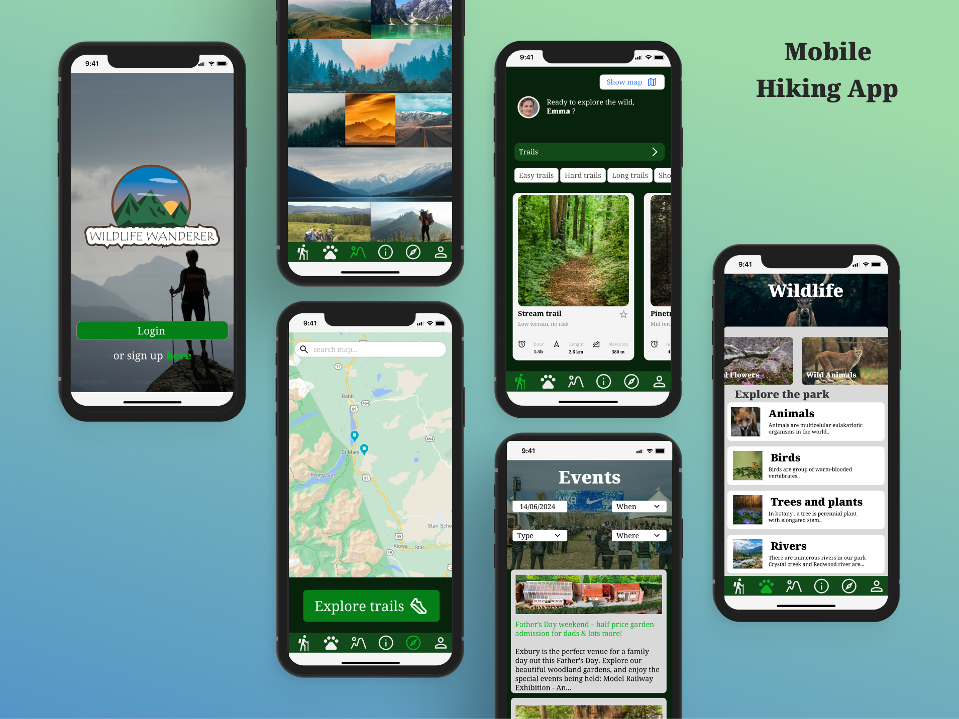 Hiking app app hiking logo mobile ui uiux ux