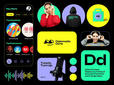 Diplomatic Dons app brand brand identity branding concept art design dons graphic design logo minimal mockup mockups modern podcast podcast branding ui wave