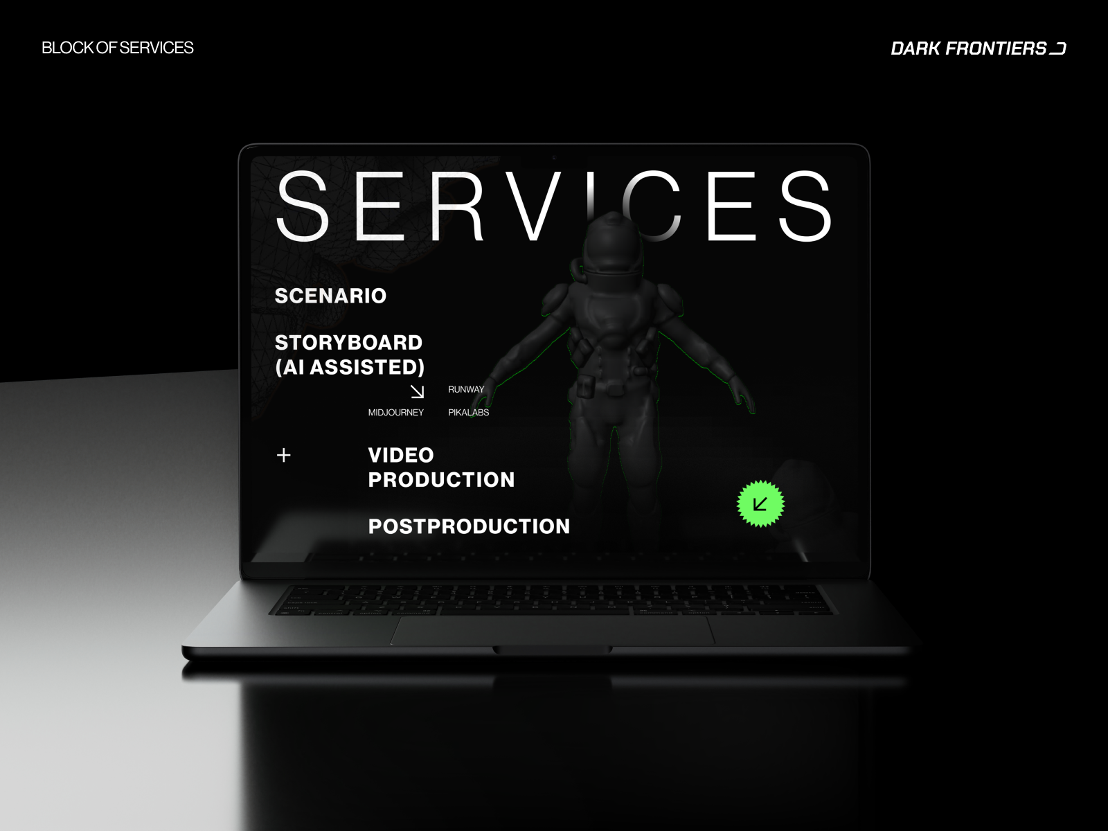 Example of Block about services on the Dark Frontiers website