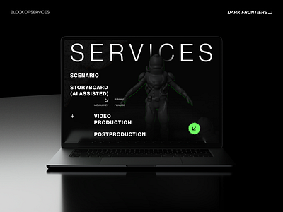 Block about services on the Dark Frontiers website branding design typography ui ux