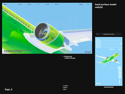 Readymag x Spline | web 3d _pt3 3d animation concept design graphic design mobile motion graphics plane product readymag spline threejs typography ui ux web webgl
