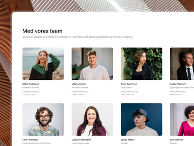 Team page architechture building contact page contact us design exploration digital design email figma light mode meet our team partners people phone portrait product design team page ui ux web web design