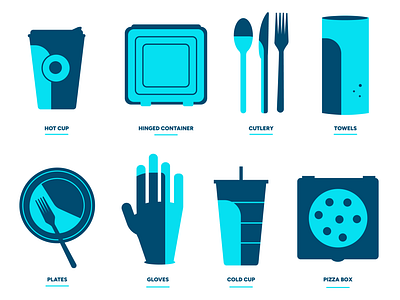 Restaurant Supply Icon Set coffee cup cutlery icons paper towel pizza pizza box restaurant restaurant supply rubber glove symbols