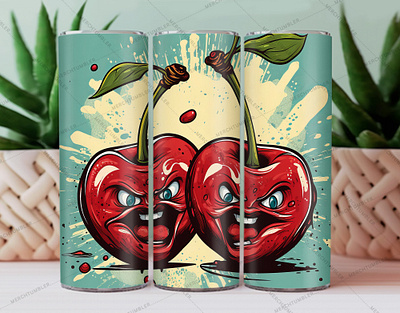 Angry Cherries Skinny Tumbler Wrap angry art cherries vector color image custom design custom tumbler art design funny fruits tumbler illustration photography skinny tumbler stem art sublimation surprise tumbler tumbler sublimation tumbler warp vector art waterslide tumbler