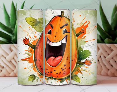 Angry Papaya Skinny Tumbler Wrap angry art cartoon tumbler color image custom design custom tumbler design emoticon tumbler illustration papaya tumbler photography skinny tumbler smile tumbler sublimation tumbler sublimation tumbler warp vector art waterslide tumbler