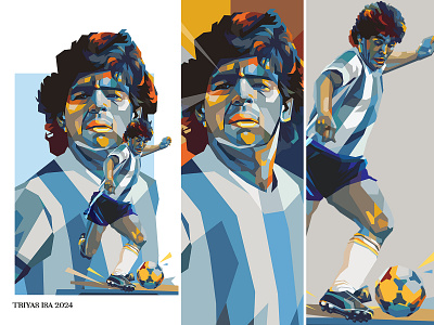 Diego Maradona argentina art ball blue colorful digital art fan art football illustration pop art portrait poster soccer sport unique vector wpap