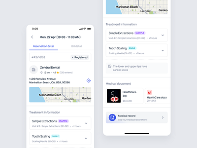 Zendenta - Patient Mobile App Reservation Details app booking clinic dental dentist ehr emr hospital management medical records mobiel design mobile product design reservation saas saas dental saas design treatment ui ux