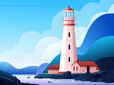 Hope art blue cloud coastal design digital illustration draw illustration landscape lighthouse mountain painting people pink purple sky tree vector vector illustration village