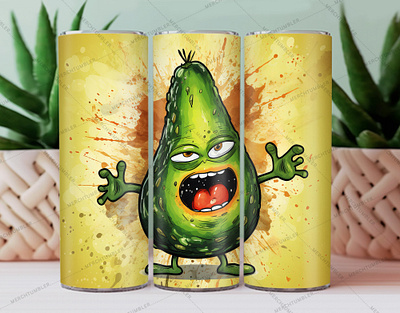 Angry Avocado Skinny Tumbler Wrap avocado tumbler color image custom design custom tumbler cute vector design fruit tumbler green vector illustration photography skinny tumbler sticker art sublimation tumbler sublimation tumbler warp vector art waterslide tumbler