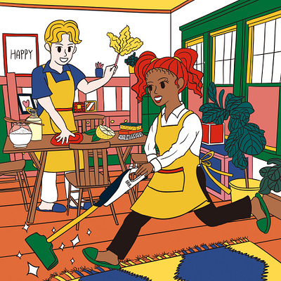 a sparkling clean-up illustration artwork character clean clean up cleaning drawing graphic design home house housework illustration korean weekend