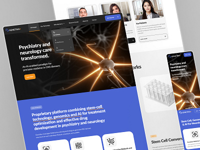 neurokaire: AI Neurology Precision Medicine - Landing Page UIUX 3d ai precision medicine biotech biotech landing page biotech website blue clean drug discovery drug discovery landing page drug discovery website landing page minimal modern neurology neuron neuroscience orange precision medicine responsive soft