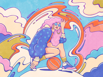 Feeling Sporty 70s basketball colorful illustration livelyscout movement procreate psychedelic retro sneaker sport sport fashion sport illustration sportswoman vintage illustration