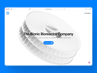 biothrust: The Bionic Bioreactor | Cell Therapy Homepage Hero UI 3d biology biomanufacturing bioreactor biotech biotech landing page biotech ui biotech web design biotech website blue cell manufacturing cell therapy clean hero hero design hero section minimal modern responsive simple